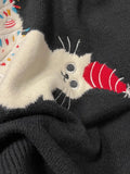 Ebbgo  -  round neck Christmas cat embroidered pullover sweater women's new autumn and winter loose sweet all-match knitted top