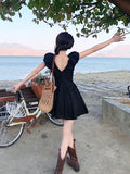 Ebbgo  Summer French Elegant Pure Color Dress Short Party Casual Y2k Mini Dress Woman Slim Basic One Piece Dress Korean Fashion