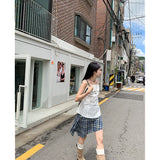 Ebbgo  Asymmetrical Pleated Skirts Harajuku Plaid Women Vintage Preppy Style High Waist A Line Casual Mini Skirt Korean Streetwear