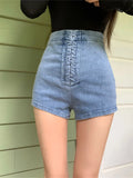 Ebbgo  High Waist Skinny Shorts Denim Women Summer Fashion Streetwear Lace Up Bodycon Slim Sexy Party Vintage Jeanswear