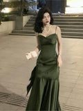 Ebbgo  -  French High-end Design Sling Backless Waist Slim-fit Bag Hip Pleated Bow Fishtail Long Dress Banquet Evening Dress