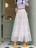 Ebbgo  White Princess Women Skirts Gentle Summer Chic Cotton A-Line Fashion Sweet  Slim New Office Lady High Waist