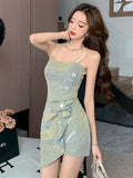 Ebbgo  -  Women's Bodycon Dress Vintage Elegant Off Shoulder Sleeveless Mini Dress Y2k One Piece Frocks 2000s Fashion Clothes Summer