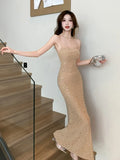 Ebbgo  -  Women's Sexy Bodycon Bridesmaid Long Dress Summer Slim Wrap Hip Evening Party Prom Vestidos Spaghetti Straps Robe