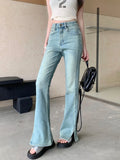 Ebbgo  Vintage High Waist Slim Fit Stretch Jeans Women 2024 Spring Summer Korean Fashion Y2k Denim Casual Split Flare Pants