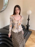 Ebbgo  -  Women's Butterfly Print Shirts Blouses Streetwear Vintage Harajuku 90s Y2k 2000s Fashion Elegant Long Sleeve Shirt Top Clothes