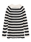 Ebbgo   Women Black and White Striped Cutout Knit Crew Neck Pullover  Fall/Winter Ladies Vintage Sweater Loose Female Tops