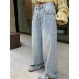 Ebbgo  Blue Jeans Women High Waist American Plus Size Wide Leg Pants Vintage Straight Baggy Casual Denim Trousers Mom Oversize Pants