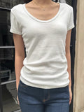 Ebbgo  -  White V-neck Basic Slim T-Shirts Women Summer Simple Cotton Short Sleeve T Shirts Vintage Streetwear Solid Casual Tees Y2k Tops