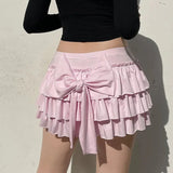 Ebbgo  Bow Sweet A-Line Skirts Women Sexy Slim Low-Waist Casual Mini Skirts Y2K Female Summer Fashion Streetwear All-Match Pink Skirts