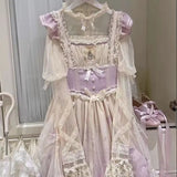 Ebbgo  -  Lolita Dress JSK Fairy Full Fall/Winter Dream Doll Bow Lace Ruffled Kawaii Princess Dress Purple Blue