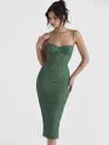 Ebbgo  - Midi Green Dress Elegant Sexy Night Wedding Guest Evening Party Dresses Spaghetti Strap Birthday Dress for Women