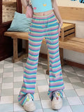 Ebbgo  Japanese Sweet Rainbow Striped Fare Pants Women Summer Personality Contrast Color Trousers High Waist Drawstring Y2k Pantalones