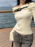 Ebbgo  -  Autumn Off Shoulder Sexy Knitted Sweater Casual Bodycon Tops Woman Elegant Korean Fashion Jumpers Outwear Chic Top