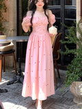 Ebbgo  -  Elegant Fairy  Midi Dress Of Women Causal Puff Sleeve Vintage Party Dress Female One Piece Y2K Clothes