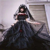 Ebbgo  -  Black Flowers Wedding Lolita Dress Meet The Princess Classic Daydream Whisper Lolita Original Red Rose Gothic Flower