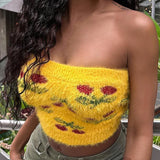 Ebbgo  -  Women Clothes Knitted Plush Flower Vest Summer New Sexy Slim Fit Sweater Vest Girls All Match Personality Top