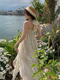 Ebbgo  France Fashion Irregular Beach Strap Dress Female Elegant Chiffon Fairy Party Vestidos Korea Summer Casual Clothing