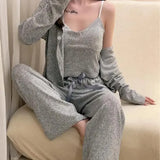 Ebbgo  3PC Winter Pajamas Suit Spring Nightwear Home Clothes Casual Pyjamas Sleep Set Long Sleeve Women Sleepwear PJS Lingerie