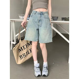 Ebbgo  Blue Women's Shorts Jeans High Waist Straight Pants TIKTOK Streetwear Y2K 90s Vintage Female Wide Leg Denim Five Points Trouser