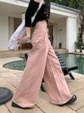 Ebbgo  Women's Pink Wide Leg Jeans American Fashion Vintage High-waisted Loose Straight-leg Trousers Streetwear Y2k clothes