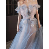 Ebbgo  -  Evening dresses off-Shoulder Banquet cocktail graduation gown for special event  Blue Starry Sky Gradient Fairy Dress L0660