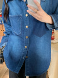 Ebbgo  -  Denim Shirt Women Casual Loose Solid Vintage Fashion Pocket Top Female Spring New Long Sleeves Chic Shirts Lady