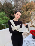 Ebbgo  -  Retro Fashion Contrast Color Elegant Party Ladies Dresses Autumn Casual Street Long Sleeve Slim Midi Dress for Women