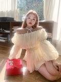 Ebbgo  Puff Sleeves Fairy kawaii lolita Dress Women French Design Elegant Chiffon Pullover Korean Office Casual Slim Summer  Chic