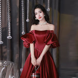 Ebbgo  -  Party dresses Gala ballgown Dinner evening dress red Princess Red satin off-Shoulder L046