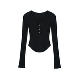 Ebbgo  -  Slim T-Shirt Woman Sexy Short O Neck Long Sleeve Knitted Tops Female Autumn Slim Hotsweet Clothes