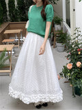 Ebbgo  White Vintage Long Skirts Sweet Spring Women Fashion 2024 High Waist Slim Florals Ruffles Casual Chic Loose New