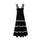 Ebbgo  -  Women's French Romantic Lace Suspended Dress  Summer A-LINE Square Collar Slim Retro Black Elegant Dress