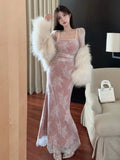 Ebbgo  Sexy Bodycon Lace Mermaid Dresses France Vintage Bandage Evening Party Long Dress Women Spring Summer Elegant Vestido Mujer