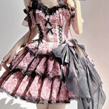 Ebbgo  Three-stage Lolita Dress Goth Puff Sleeve Y2k Bandage Lace Trim Party Gothic Mini Dresses Ruffles Woman's Dress Vestidos