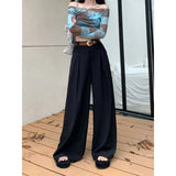 Ebbgo  -  Baggy Black Woman's Suits Pants Office Ladies Causal Wide Leg Thin Trousers Korean Fashion High Waist Loose Summer