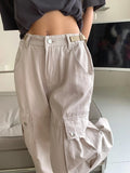 Ebbgo  Pure Colour Casual Fashion Pants Women Pockets Korean Designer Baggy Pants Female Holiday High Street Vintage Cargo Pants