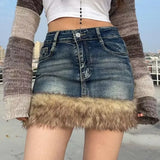 Ebbgo  Vintage Washed Blue Denim Skirt for Women American Fashion High Waist Skirts Y2k Grunge All-match Street Faldas Mujer