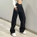 Ebbgo  Black High Waist Women Jeans Blue American Fashion Vintage Streetwear Y2K Wide Leg Jean 2024 Female Trouser Baggy Denim Pants