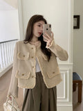 Ebbgo  Temperament Sweet Tassel Coat Women Fashion Round Neck Single Breasted Korean Gentle Soft Solid Loose Spring Female Chic Jacket