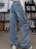 Ebbgo New Blue with Belt Wide Leg Loose Jeans Streetwear Vintage Y2k Pockets Trousers Circyy Cargo Pants Women High Waisted Jeans