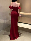 Ebbgo  -  Women Bodycon Wedding Evening Party Dresses Sexy High Split Ruffles Strapless Dress Summer Elegant Burgungy Graduation Clothes