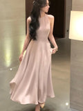 Ebbgo  France Vintage Halter Evening Party Long Dresses for Women Solid Sleeveless A-line Princess Wedding Prom Robe New Spring Vestido