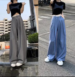 Ebbgo  Summer Thin Loose Drop Suit Wide Leg Pants Contrast Waist High Waist Straight Tube Loose Floor Dragging Pants