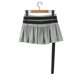 Ebbgo  Korean Sexy Mini Pleated Skirt for Summer Women's Skirts with Belt 2024 New Fashion High Waist Solid Sexy Short Skirt for Female