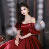 Ebbgo  -  Party dresses Gala ballgown Dinner evening dress red Princess Red satin off-Shoulder L046