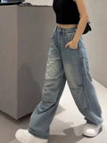 Ebbgo  -  Blue High Waist Women Jeans Feeling Vintage Straight Casual Baggy Streetwear Y2K  Wide Leg Female Trouser Denim Pants