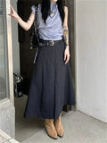 Ebbgo  Grey Long Skirts All Match Women Loose Autumn Gentle Chic Slim  Solid Office Lady Daily High Street Fashion