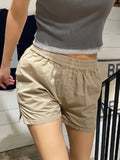 Ebbgo  -  Vintage Khaki Pockets Straight Shorts Women Y2k Solid Elastic Waist Summer Sports Shorts Harajuku Streetwear Casual Short Pants