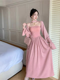 Ebbgo  Temperament Princess Evening Party Dresses Women Slash Neck Long Sleeve High Waist Folds Elegant Dress Female Fashion  New